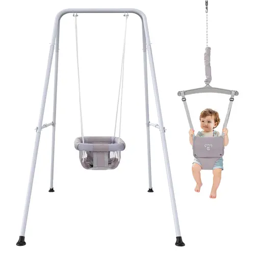 2-in-1 Baby Jumper & Toddler Swing, Portable Bounce Chair with Foldable Powder-Coated Steel Stand for Indoor & Outdoor Use, Baby Shower Gift