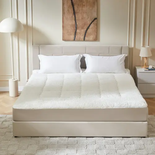 Pinmoco Thick Fitted Sheet Mattress Pad, Fluffy Pillow Top Comfort Layer, Cozy Warm-Retaining Sherpa Mattress Topper, Thick Fleece Mattress Pad Cover Two-sided Pillow Top Mattress Protector Keep Warm, Machine Washable