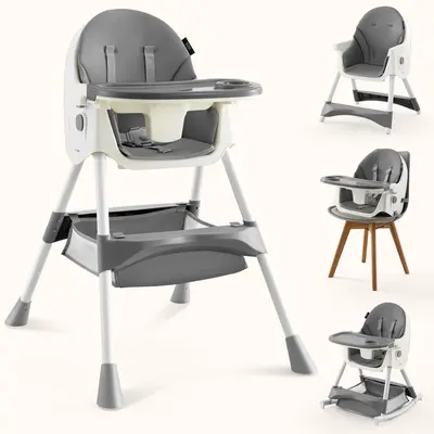 HARPPA 6-in-1 Foldable Convertible High Chair - PU Leather Baby Furniture, Folding Feeding & Rocking Booster Seat, Adjustable Heights, 5-Point Safety Harness, Removable Tray, Easy to Clean, Convertible High Chairs,summerwins