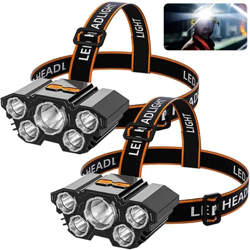 Rechargable Waterproof Headlamp with 5 Super Bright LED Lamp Beads, Portable Flashlights with 4 Modes, Lightweight Headlights Night Lights for Fishing, Outdoor Camping, Running, Cycling, Hiking & Climbing, Survival Kit Supplies, St. Patrick's Day Gifts ou