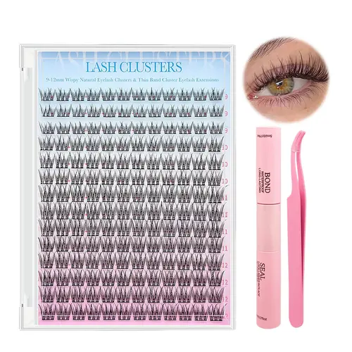 Beginner-Friendly Natural Lash Extension Kit, 168Pcs 0.05mm Fluffy Individual Cluster Lashes with Bond & Seal, Tweezers & Applicator, Salon-Quality Beauty Products for Daily & Evening Makeup