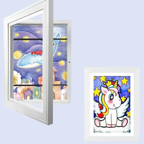 1 Pack Magnetic Flip Cover Photo Frame - 8.5x11 Durable Sturdy Wooden Frame, Front-Open Access Wall Hanging & Tabletop Display, Magnetic Swap Ease for Children's Artwork, Home Decor