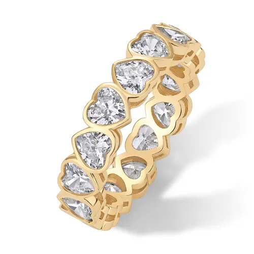 PAVOI 14k Gold Plated Bridal Eternity Rings for Women - Stackable Eternity Band with Heart Bezel Set - Cubic Zirconia Wedding Bands Women - Trendy Fashion Jewelry