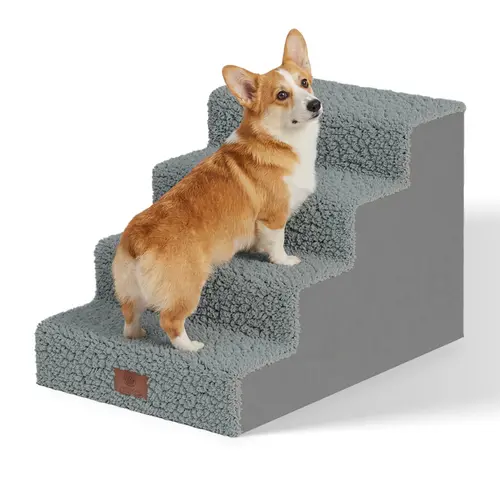 American Kennel Club Non-Slip Pet Stairs with Washable Cover, Foldable Dog Steps for Bed & Couch