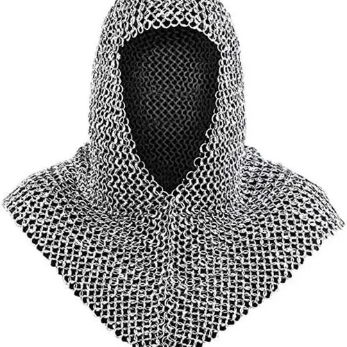 Medieval Warrior Butted Rings Chainmail Coif Armor - 18.75in Rust Resistant Chainmail Hood with Face Opening, Interlocked Links, Men's Special Occasion Costume for Halloween, Renaissance Cosplay