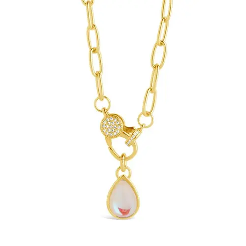 Sterling Forever Tay Moonstone Charm Pendant Necklace, 925 Silver Statement Jewelry, Dainty Chain Necklace for Women