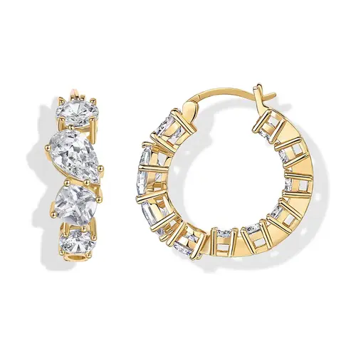 PAVOI 14K Gold Plated Hoop Earrings for women - Inside Out Gold Hoops Round & Marquise CZ Stones - Bridal Wedding Jewelry for Women
