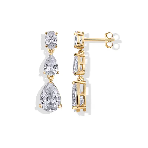 PAVOI 14K Gold Plated Bridal Drop Dangle Earrings for Women - CZ Marquise, Pear, Oval & Pearl Designs - Hypoallergenic Wedding Earrings for Brides & Bridesmaids - Trendy Formal Gold Jewelry
