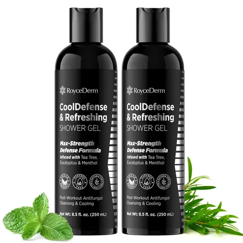 Roycederm CoolDefense Antifungal Foam Body Wash & Soap for Men Adults, Gentle Acne Treatment Shower Gel with Natural Tea Tree Oil & Menthol, Soothing Post-Workout Care for Sensitive Skin - 2 Pack, 8.5 fl oz, Eucalyptus