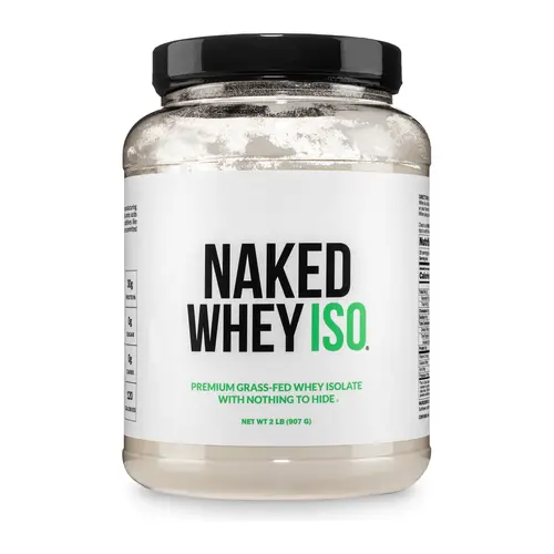 Naked Whey ISO Unflavored - 100% Premium Grass Fed Whey Isolate Protein Powder - 2 LB - 30g Pure Protein, 8.4g BCAAs, 0g Sugar, 0.1g Lactose - Only 2 Ingredients