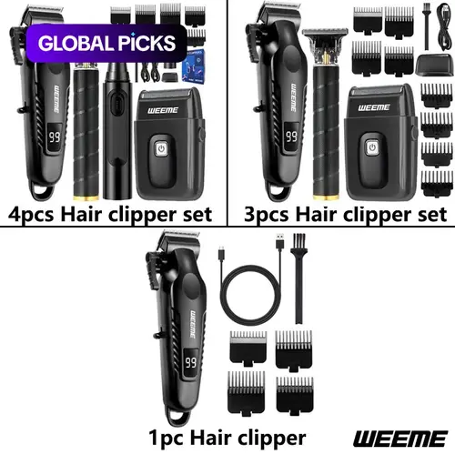 WEEME Men's Hair Clippers Set, Hair Cutting Kits, 1/3/4 Pcs Hair Clipper Kit with Electric Shaver, Nose and Beard Trimmer, Travel-Friendly Cordless Barber Trimmer, Essential for Home Grooming, Perfect Gift #GLOBAL PICKS