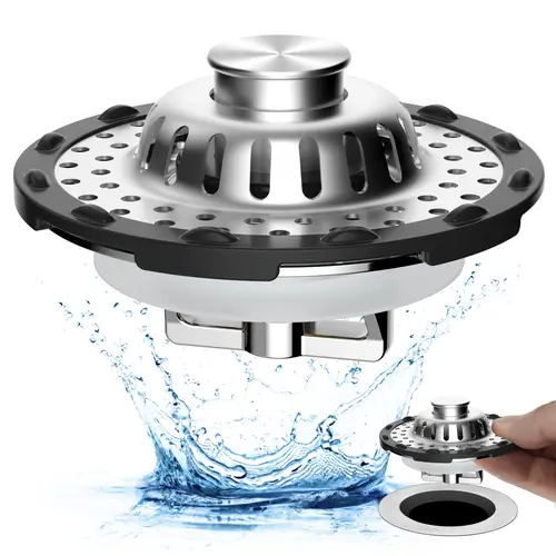 Hibbent 3-in-1 Pop-up Sink Stopper - 1 Pack Chrome, Visible Top Hair Catcher, Detachable Stainless Steel Filter Basket, Fits 1.5-2.4in Standard Holes, Modern Bathroom Fixture