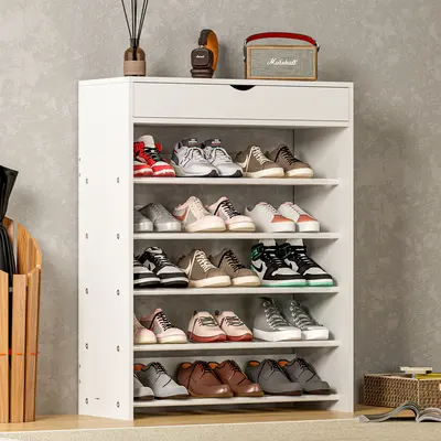Nicole Selection 5-Layer White Shoe Rack with Flip-top Storage & Anti-Tip Design, 75×30×94.5cm, 12MM Melamine Board & Metal Tubes, Entryway Organizer, Space-saving, 10CZWKL26-WH, For Christmas Gifts Shoe Rack Shelf Shoe Organization Rack
