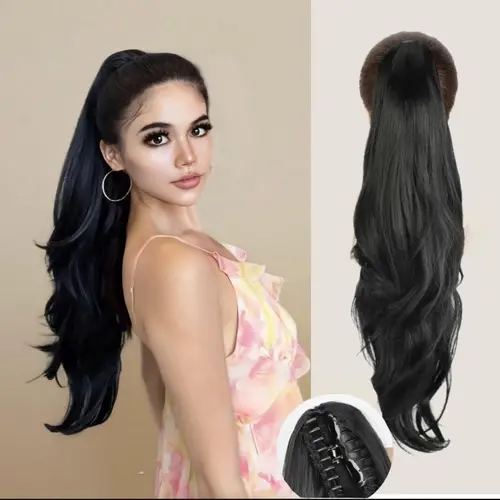 Women's 26 In Summervibes Claw Clip Ponytail Extension, Long Wavy Synthetic Clip-in Hairpiece, Blonde & Medium Brown Options