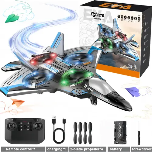 Back To School Haul-Fun remote control airplane drone for kids summer leisure time, Equipped with practical altitude hold system and vivid LED lights, easy to fly and master, with one spare rechargeable battery, wonderful summer companion toy.