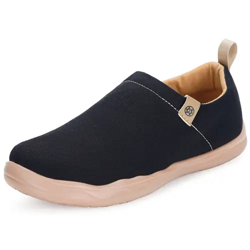 Intini Women's Slip-On Canvas Loafers - Wide Width Comfortable Flats Footwear, Breathable Lightweight Walking Shoes, Blue Black Work Shoes with Rubber Sole, Women's Shoes