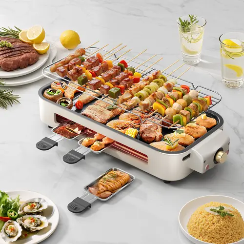 Halloween Festival Warm-up AORAN 1800W Indoor Electric Smokeless BBQ Grill with Non-Stick Coating, Perfect for Home Korean BBQ and Multi-Function Cooking Stainless Steel Grilling Universal Griddle