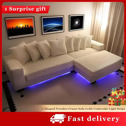【New Year Special Discount】Niccea 110" LED Lighted L-Shaped Sleeper Sectional Sofa – Stylish Modern Modular Design with Adjustable Footrests, 8 Plush Throw Pillows, Easy Assembly, Ideal for Living Room, Bedroom, Apartment, Hotel, and More