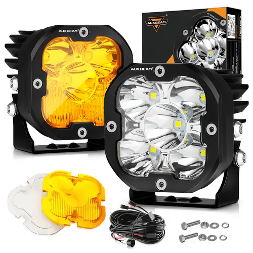 AUXBEAM X-PRO Series 3" 80W Cube LED Pods White Spot Beam & Amber spod flood Combo Beam Replaceable Light Covers 9600LM Offroad Ditch Lights Driving Light Bar Cubes,car accessories toolupgrade