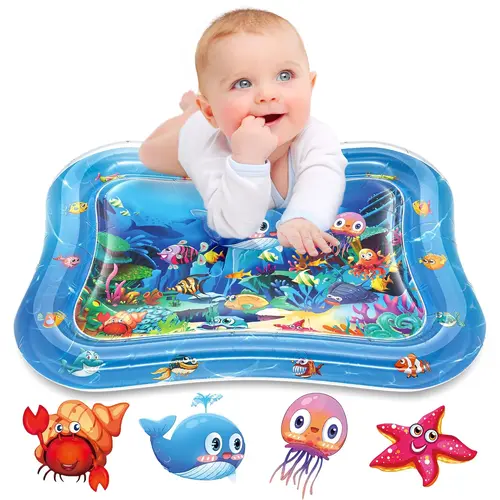 Premium Portable PVC Inflatable Tummy Time Water Play Mat for Babies - Unisex 3m Infant Sensory Toy with Sea Animals, Newborn Baby Stuff Aiding Motor Coordination & Skill Development, Summer Nursery Activity Mat