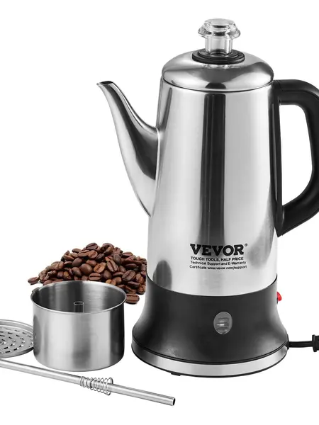【DealsForYouDays】VEVOR 12-Cup Electric Percolator Coffee Pot, 304 Stainless Steel Coffee Percolator with Keep Warm Function & Heat-Resistant Handle, Classic Coffee Maker, Quick Brew & Easy-Pour Spout, Silver