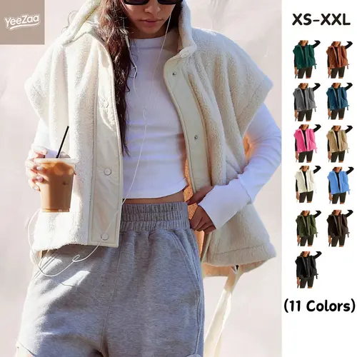 Oversized Sherpa Fleece Vest for Women Cozy Sleeveless Jacket Gilet with Pockets & Button Closure Casual Minimalist Winter Tops fleecevest oversizedfit Women'swear Basic Collared 2026 Spring Springfresh