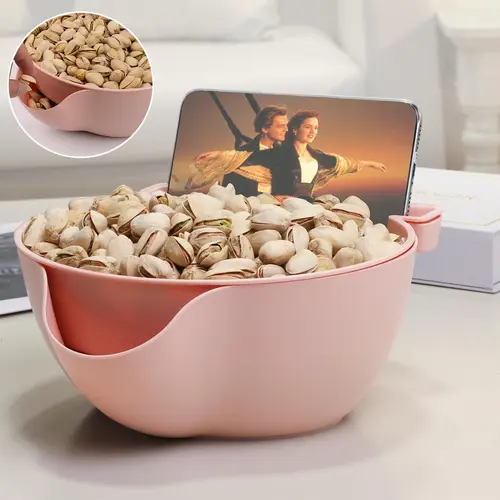 Tidy Monster Double-Layer Pistachio Bowl, Non-BPA Tableware with Drainage Feature, Shell & Seed Bin for Less Soggy Fruit & Snacking in Kitchen