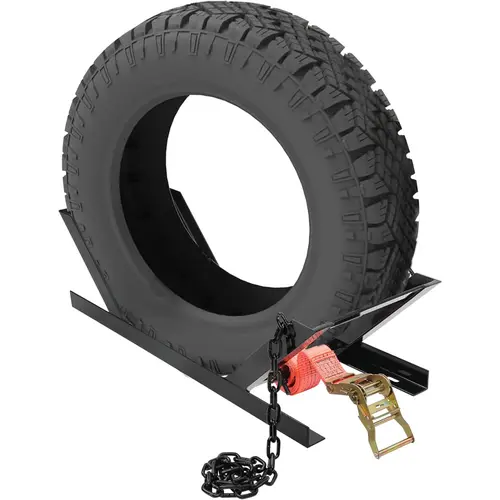Universal Semi-Truck Spare Tire Carrier with Ratchet Strap & Chain – Portable Adjustable Secure Holder Rack NN2191-TK Vehicle