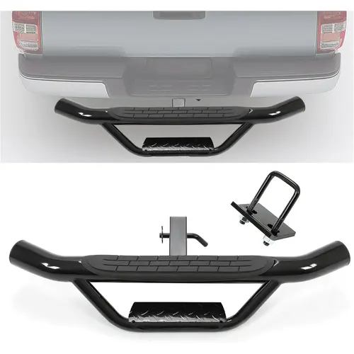 HECASA Universal Steel Bumper Trailer Hitch Step Car Accessories for SUV Trucks, 2" Receiver Rear Mount, Solid Steel Resists Daily Wear, Steel+Plastic Build with Hitch Pin & U-Bolts Stabilization, Tow Rear Bumper Guard Protector-TK