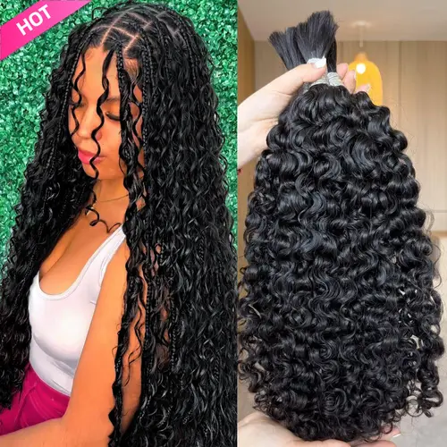Lemoda Boho Human Braiding Hair Burmese Curly Bulk Human Hair Extensions For Bohemian Knotless Braids No Weft 12inch-32Inch 3Bundles/Lot 100g/1Bundle 1B Natural Black Salon-Quality