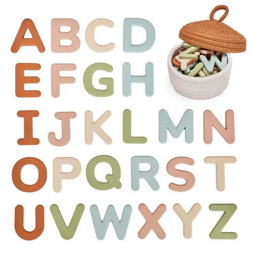 JoyCat Silicone Alphabet Magnets for Fridge - 26 Uppercase ABCs, 2.05x2.05in Muted Tones, Embedded Magnetism, Lightweight Waterproof Preschool Math Toy, Cool Gifts for Kids, Reusable Linen Box Included,back to school