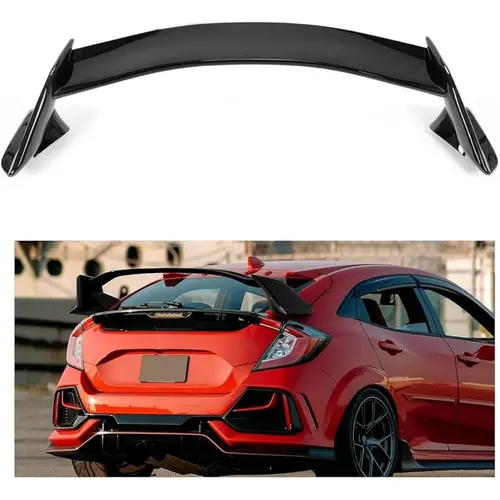 HECASA 3-Piece Rear Trunk Lip Spoiler Wing for 2016-2021 Honda Civic Hatchback FK4 FK7 FK8, Type-R Style ABS Plastic Air Deflector, Glossy Black Car Accessory with Simple Screw Installation