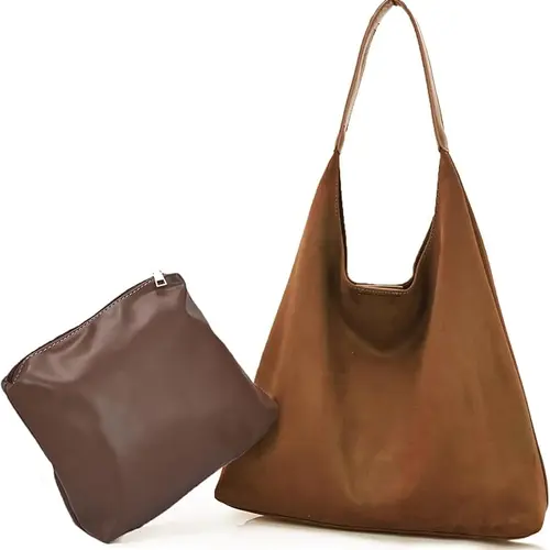 RIVERICH Women's  Suede Hobo  - Retro Slouchy, Magnetic Closure Tote Bag, Large Capacity Hobo, Trendy Suede Purse Slouchy, Fall Underarm  Brown Tote Handbag, Casual Tote  with Inner Pouch for Work Shopping Bag Matte Shoulder Crossbody Bag