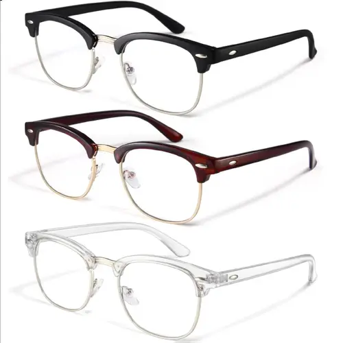 3-Pack Fashion Eyeglasses - Stylish Eyewear for Men, Lightweight for All-Day Wear, Anti-Blu-Ray Computer Glasses, Helps Reduce Eye Fatigue During Work, Suitable for Gaming/Work