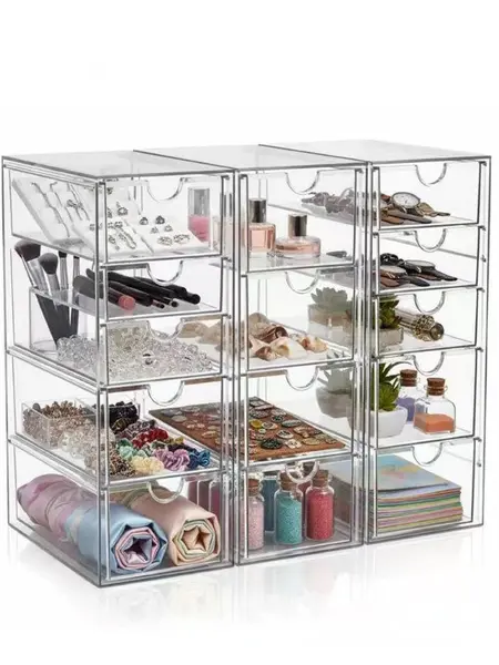 Acrylic Organizer with 13 Drawers - 3 Pack Bathroom Counter & Desk Organizer for Cosmetics, Office Supplies, Pencils, Coffee Pods