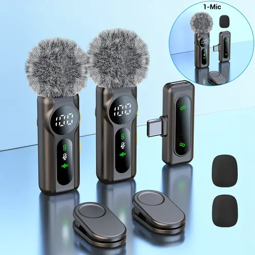 Mini Pro Wireless Lapel Mic Clip for iPhone, iPad, Android, Intelligent Noise Cancellation, Noise Cancelling Mic, Long Battery Life, USB Rechargeable Mic for Vlogging & Teaching, USB Streaming Mic, Noise Canceling Mics