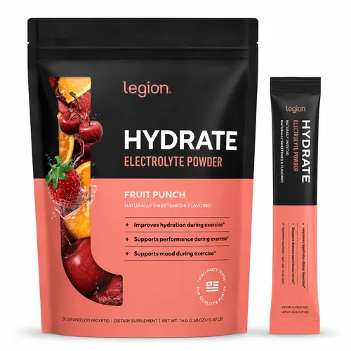 Legion Hydrate Electrolyte Powder - Sugar-Free Natural Hydration Powder for Energy, Hydration Support, Gym Performance, Sports Recovery, and Daily Water Boost – Clean Formula, No Additives
