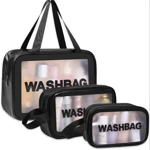 Set of 3, Upgrade Travel Toiletry Bags for Women, Matte Translucent Shower Bag with Handy Handle, Large Capacity Translucent Travel Cosmetic Bags (Only bags)