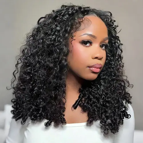 [3 In 1 Half Wig] OQ HAIR Burmese Curly Half Wig Seamless Flip Over Wear Go Glueless Drawstring Wig Invisible Hairline Human Hair Wigs for Women Beginner Friendly Vacation Hair Wigs Match Natural Hair Perfectly Outdoorfun dealsforyoudays