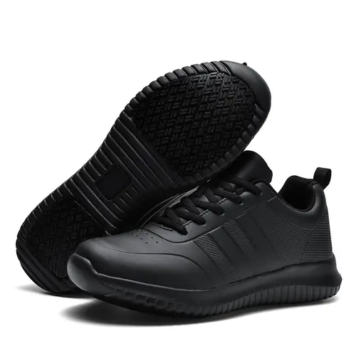 Unisex Leather Non-Slip Work Footwear - Water-Resistant, Oil-Resistant, Comfortable, Breathable, Lightweight Slip-On Walking Shoes for Kitchen Chefs