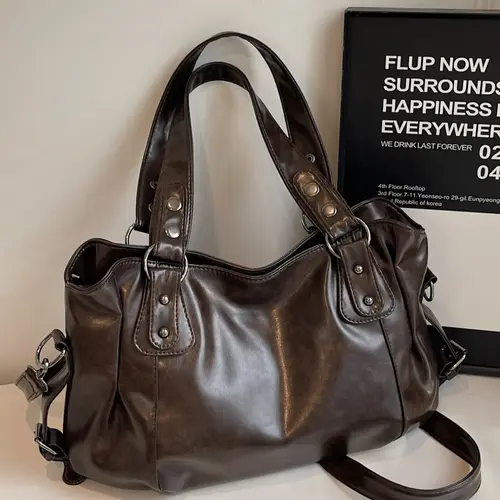 Women's PU Leather Vintage Shoulder Tote Bag, Large Capacity Multifunctional Handbag, Commuter Bags for Office, Commute, Travel and Daily Use