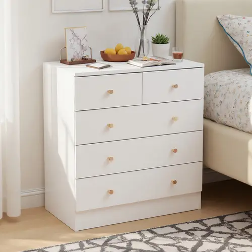 Spaco White 5-Drawer Bedroom Dresser - Modern Home Furniture, Sturdy Wood Storage Cabinet with Gold Handles, Smooth Rails, 22.83" Wide Drawer, Dresser Organization, All Hardware Incl., Simple Setup, Small Space Solution, Storage Upgrade