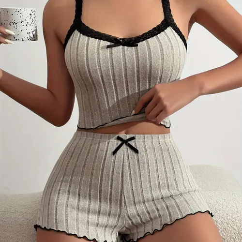 Women's Striped Pajama Set, Comfortable Casual Home Wear, Loungewear, Sleeveless Top & Shorts, Ladies Sleepwear for All Seasons, Elegant, Nightwear Pajamas