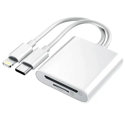 Camera card reader, adapter, SD card reader, compatible with iPhone, Android system/camera, dual-port SD card adapter, 2-in-1 USB-C storage SD card reader, equipped with MicroSD/SD dual card slots, USB-C camera card reader adapter, plug and play.