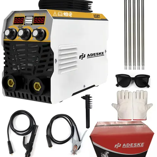 ADESKE Mini 155A Portable Copper MMA Arc Welder Full Kit, Dual Voltage 110V-220V, Digital Display, Overload Safe, Class F Insulation, 10 Welding Rods for Car Repair, Construction Sites & Beginners