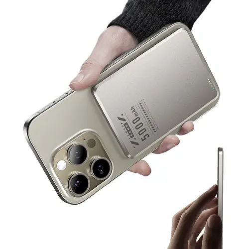 Ultra Slim Magnetic Power Bank 5000mAh 0.3inch Wireless Portable Charger with PD 20W USB C Port Fast Charging Magsafe Battery Pack for Daily Charge and Travel Device Champagne Gold Chargeable Phone