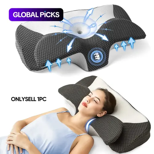 28-inch Extra-Wide Ultra-Comfortable Neck Pillow, Ergonomic Memory Foam Pillow with 2 Contoured Heights for Side, Back and Stomach Sleepers, Washable Breathable Cover #GLOBAL PICKS