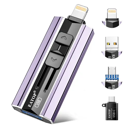 EATOP USB Flash Drive (128GB/256GB/512GB/1TB/2TB) - USB-C, OTG Android Ready, Plug&Play, 1-Click Backup for iPhone iPad, No App Required, Backup Files for Photos/Videos, Compatible with PC, TikTok Shop Back to School