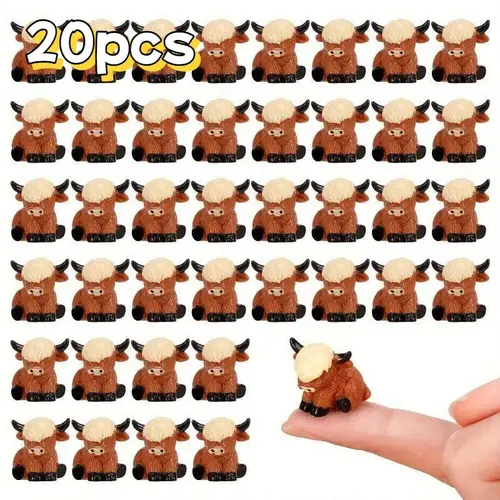 Mini Highland Cow Ornament, Cute Resin Animal Ornaments Decoration Craft, DIY Decorative Ornament for Home Dollhouse & Garden, Western Figurine, Animal Figurines, Cute Cow Design, Decorative Piece