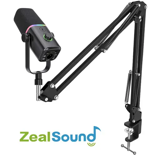 ZealSound XLR/USB Dynamic Microphone (Not for Xbox) with Boom Arm Stand, RGB Light, Mute Button, Mic Gain, Headphone Jack - Gaming Accessories for Gamers, PS5, PS4 Pro, USB Adapter for iPhone, PC, Laptop, Mixer, Sound Card (Streaming, Recording)